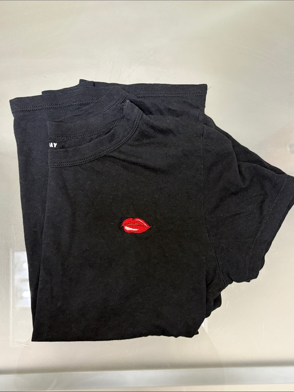 Sunday Best Black Tee with Red Lip Embroidery